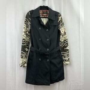 Maison Scotch Double Breasted Black Linen Trench Coat Women’s Size Small